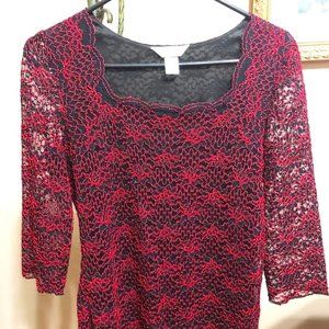 Christopher & Banks Red and Black Lace Top Size M
